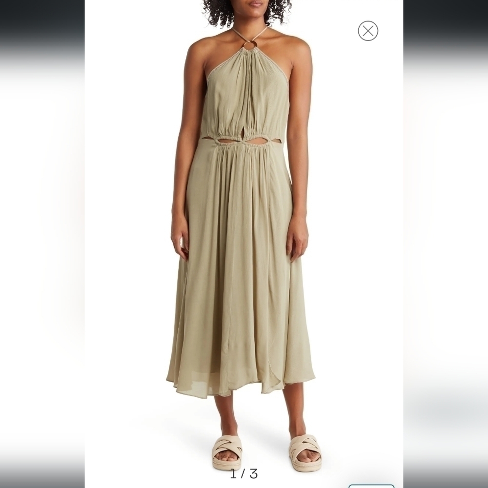 REISS Marta Halter Neck Midi Dress in sage KHAKI Size 10 US / 12 UK
